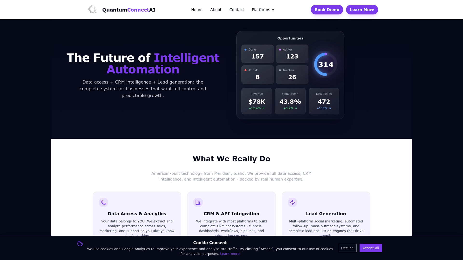 Quantum Connect AI homepage preview
