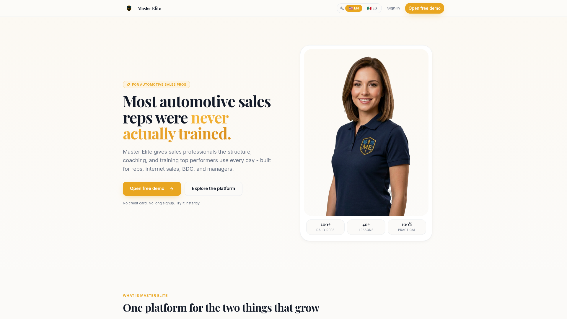 Sales Coach homepage preview